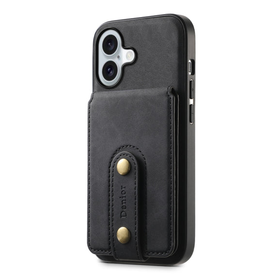 For iPhone 16 Plus Denior D14 NK Retro Pattern MagSafe Magnetic Card Holder Leather Phone Case(Black)