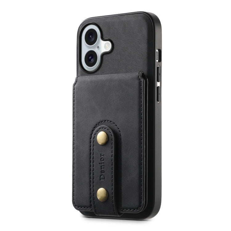 For iPhone 16 Plus Denior D14 NK Retro Pattern MagSafe Magnetic Card Holder Leather Phone Case(Black)