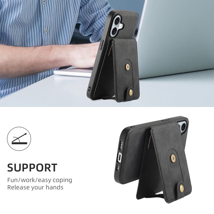 For iPhone 16 Plus Denior D14 NK Retro Pattern MagSafe Magnetic Card Holder Leather Phone Case(Black)