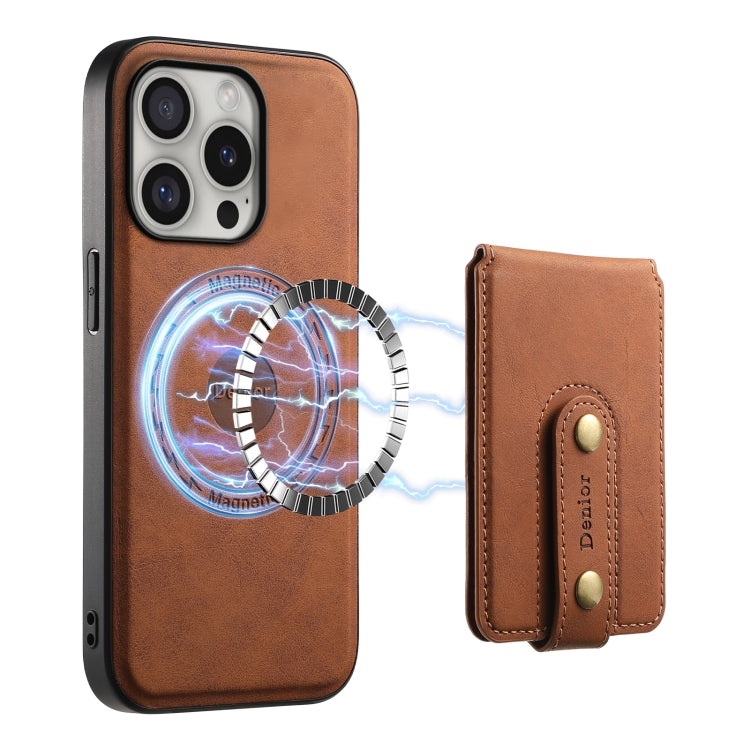 For iPhone 16 Pro Denior D14 NK Retro Pattern MagSafe Magnetic Card Holder Leather Phone Case(Brown)