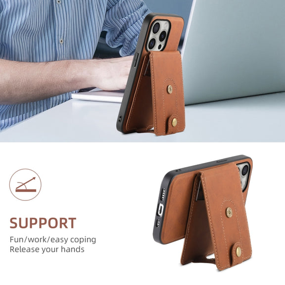 For iPhone 16 Pro Denior D14 NK Retro Pattern MagSafe Magnetic Card Holder Leather Phone Case(Brown)