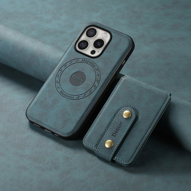 For iPhone 16 Pro Denior D14 NK Retro Pattern MagSafe Magnetic Card Holder Leather Phone Case(Blue)