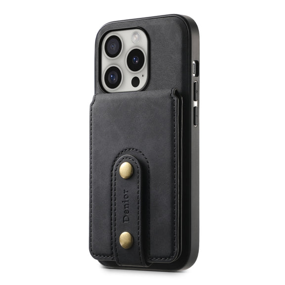 For iPhone 16 Pro Denior D14 NK Retro Pattern MagSafe Magnetic Card Holder Leather Phone Case(Black)