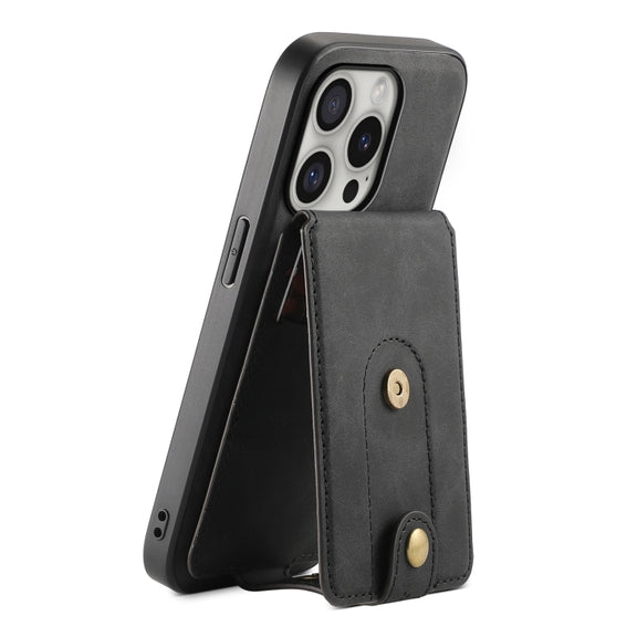 For iPhone 16 Pro Denior D14 NK Retro Pattern MagSafe Magnetic Card Holder Leather Phone Case(Black)