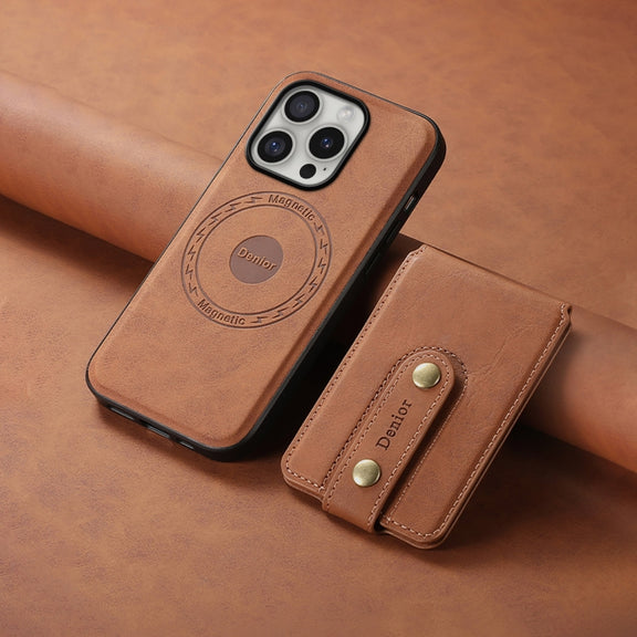 For iPhone 16 Pro Max Denior D14 NK Retro Pattern MagSafe Magnetic Card Holder Leather Phone Case(Brown)
