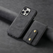 For iPhone 16 Pro Max Denior D14 NK Retro Pattern MagSafe Magnetic Card Holder Leather Phone Case(Black)