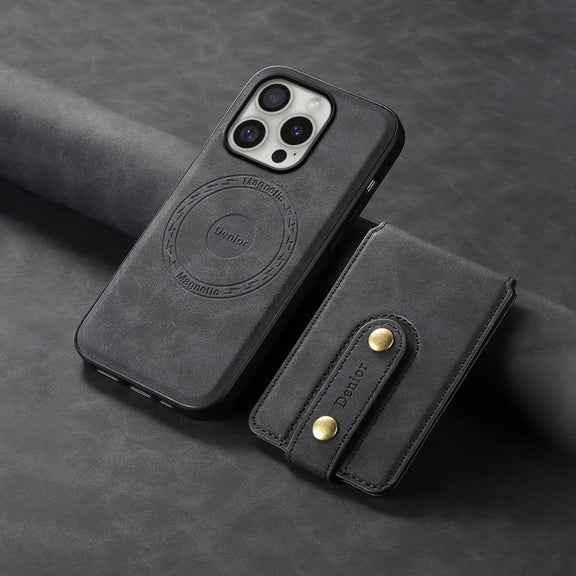 For iPhone 16 Pro Max Denior D14 NK Retro Pattern MagSafe Magnetic Card Holder Leather Phone Case(Black)