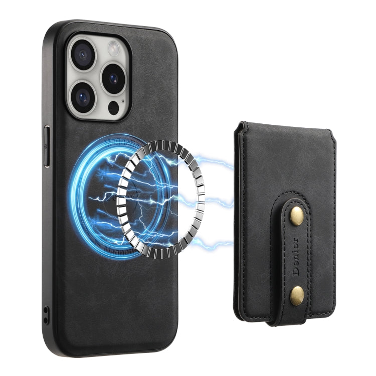 For iPhone 16 Pro Max Denior D14 NK Retro Pattern MagSafe Magnetic Card Holder Leather Phone Case(Black)