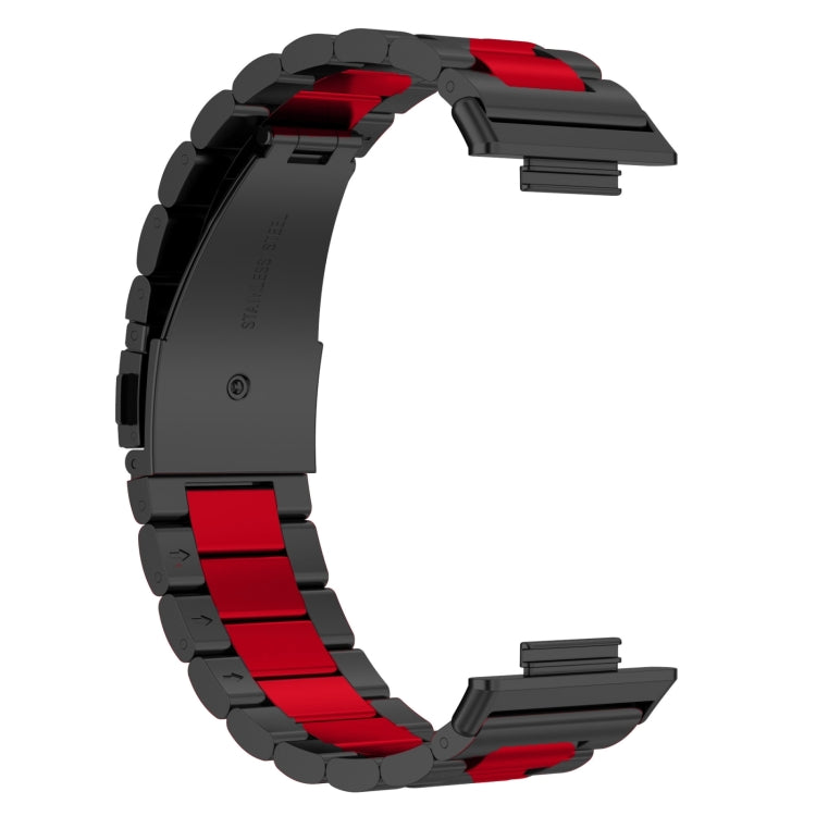 For Huawei Watch Fit 3 Three Bead Stainless Steel Metal Watch Band(Black Red)