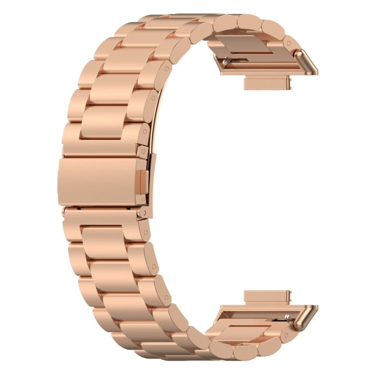 For Huawei Watch Fit 3 Three Bead Stainless Steel Metal Watch Band(Rose Gold)