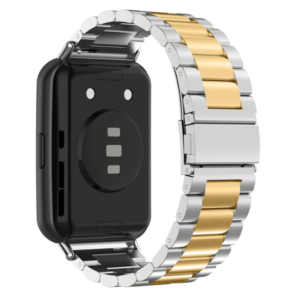 For Huawei Watch Fit 3 Three Bead Stainless Steel Metal Watch Band(Silver Gold)