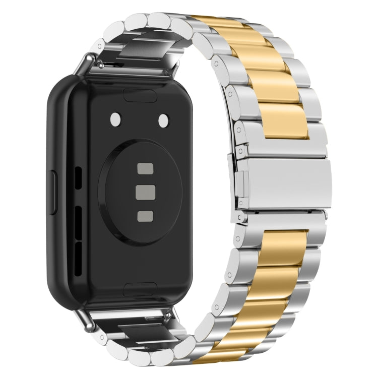 For Huawei Watch Fit 3 Three Bead Stainless Steel Metal Watch Band(Silver Gold)