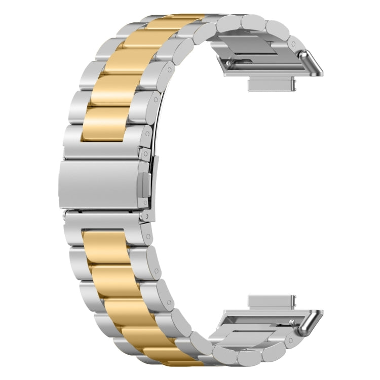 For Huawei Watch Fit 3 Three Bead Stainless Steel Metal Watch Band(Silver Gold)