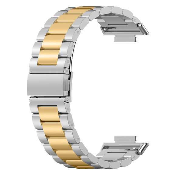For Huawei Watch Fit 3 Three Bead Stainless Steel Metal Watch Band(Silver Gold)