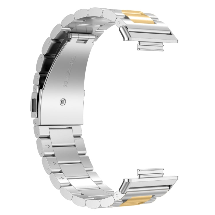 For Huawei Watch Fit 3 Three Bead Stainless Steel Metal Watch Band(Silver Gold)