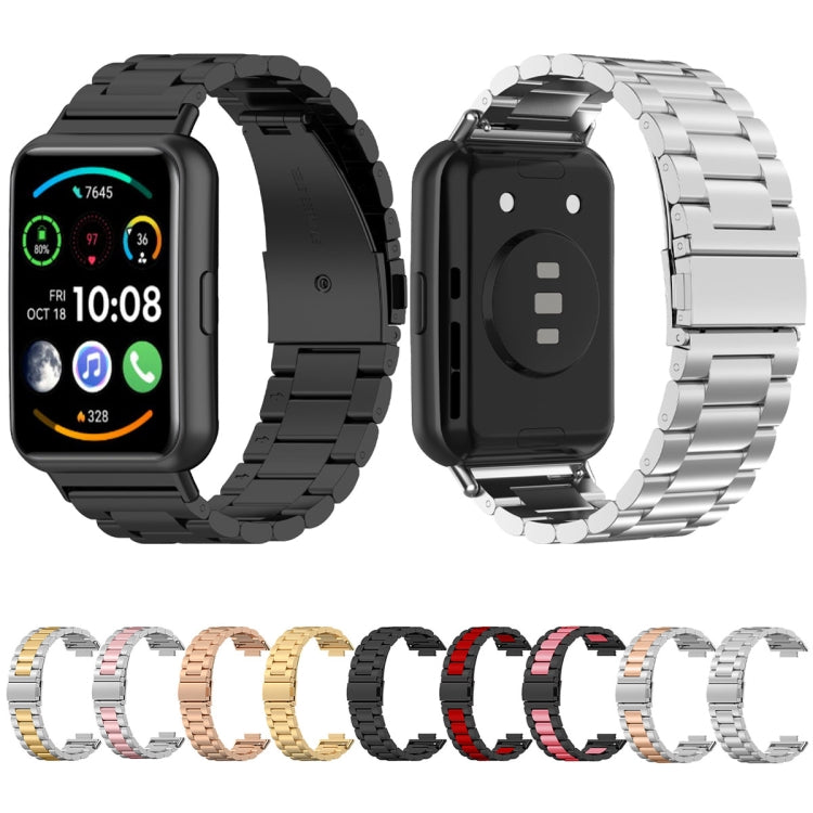 For Huawei Watch Fit 3 Three Bead Stainless Steel Metal Watch Band(Silver)