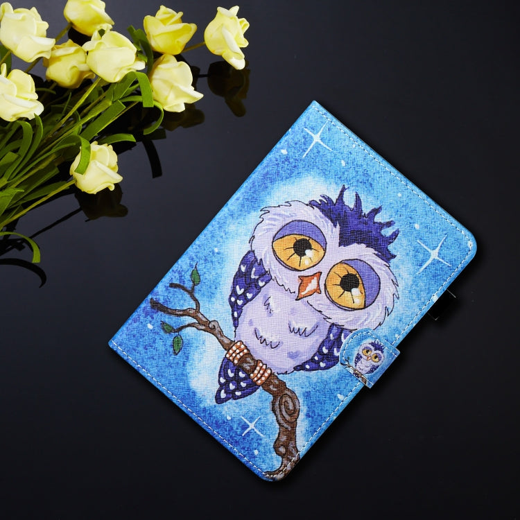 For iPad Pro 11 2024 Coloured Drawing Stitching Smart Leather Tablet Case(Blue Owl)