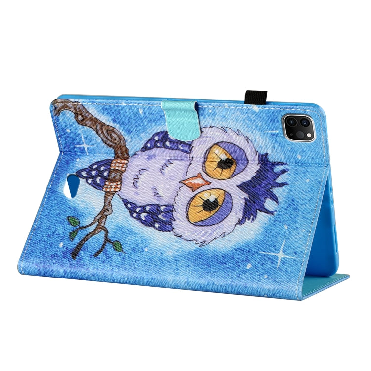 For iPad Pro 11 2024 Coloured Drawing Stitching Smart Leather Tablet Case(Blue Owl)