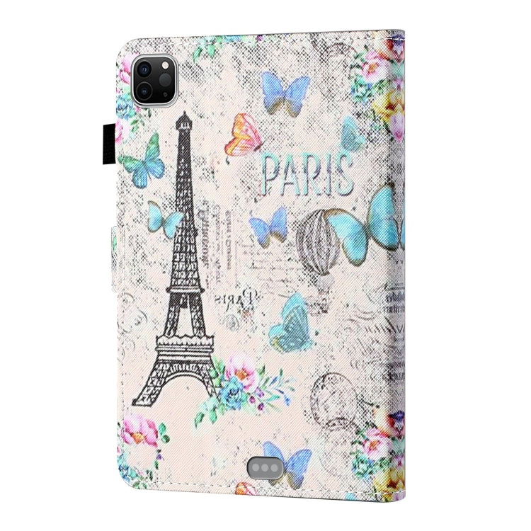 For iPad Pro 11 2024 Coloured Drawing Stitching Smart Leather Tablet Case(Tower and Butterflies)