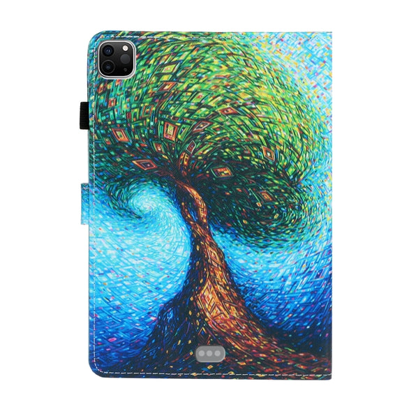 For iPad Pro 11 2024 Coloured Drawing Stitching Smart Leather Tablet Case(Abstract Tree)