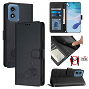 For Motorola Moto G Play 4G 2024 Global Cat Rat Embossed Pattern RFID Leather Phone Case with Lanyard(Black)