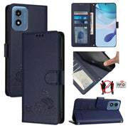 For Motorola Moto G Play 4G 2024 Global Cat Rat Embossed Pattern RFID Leather Phone Case with Lanyard(Blue)