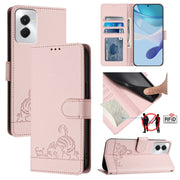 For Motorola Moto G Power 5G 2024 Cat Rat Embossed Pattern RFID Leather Phone Case with Lanyard(Pink)