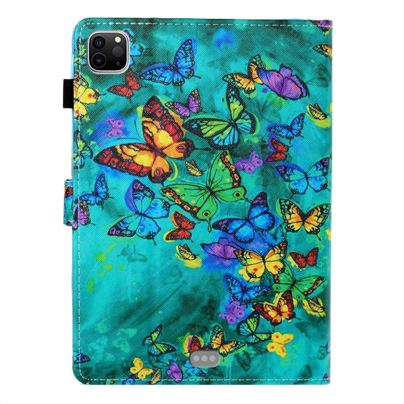 For iPad Pro 11 2024 Coloured Drawing Stitching Smart Leather Tablet Case(Green Butterfly)