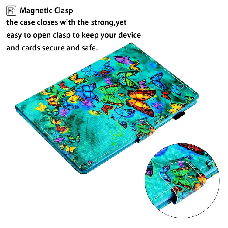 For iPad Pro 11 2024 Coloured Drawing Stitching Smart Leather Tablet Case(Green Butterfly)