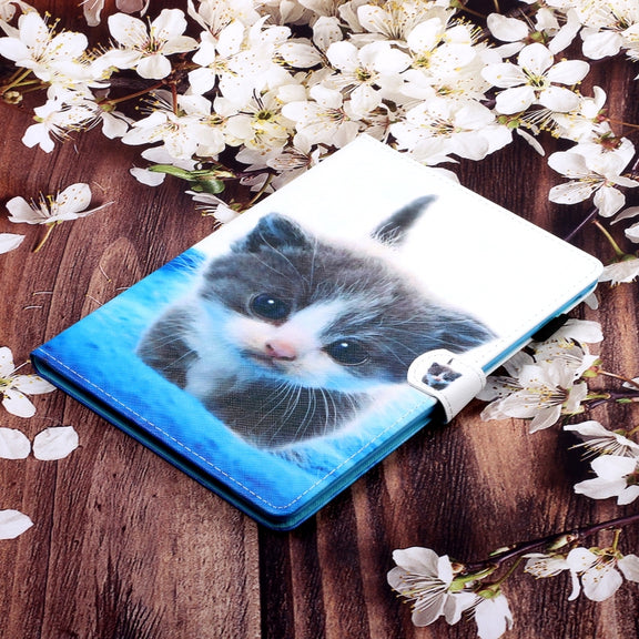 For iPad Pro 11 2024 Coloured Drawing Stitching Smart Leather Tablet Case(Blue White Cat)