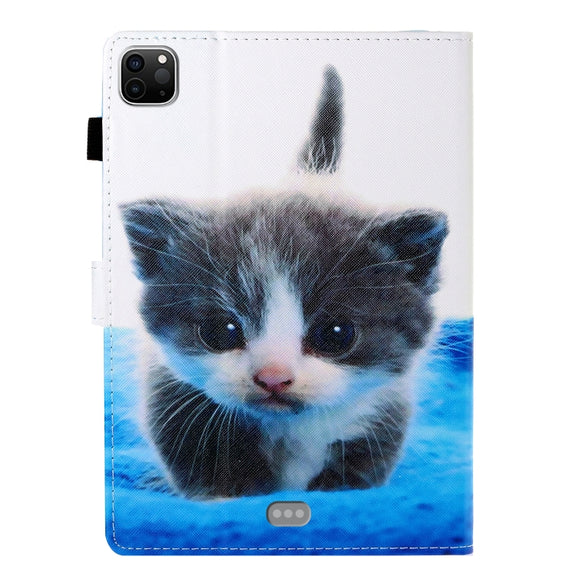 For iPad Pro 11 2024 Coloured Drawing Stitching Smart Leather Tablet Case(Blue White Cat)