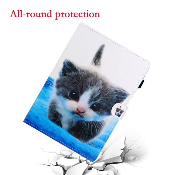 For iPad Pro 11 2024 Coloured Drawing Stitching Smart Leather Tablet Case(Blue White Cat)