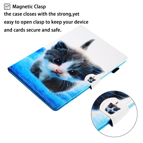 For iPad Pro 11 2024 Coloured Drawing Stitching Smart Leather Tablet Case(Blue White Cat)