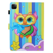 For iPad Pro 11 2024 Coloured Drawing Stitching Smart Leather Tablet Case(Rainbow Owl)