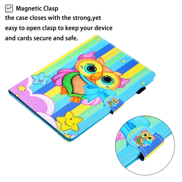 For iPad Pro 11 2024 Coloured Drawing Stitching Smart Leather Tablet Case(Rainbow Owl)