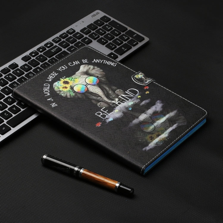 For iPad Pro 11 2024 Coloured Drawing Stitching Smart Leather Tablet Case(Glasses Elephant)
