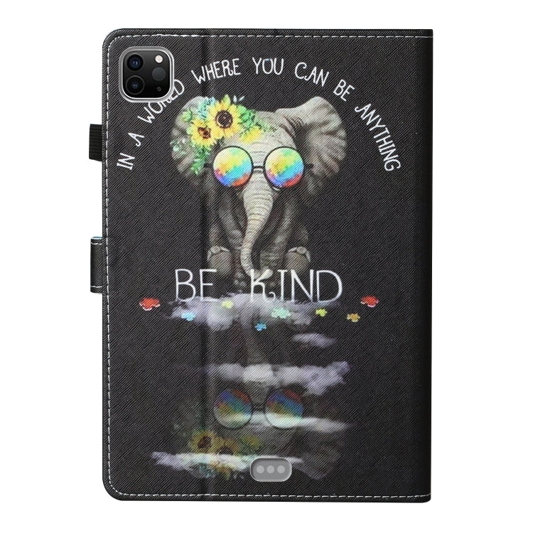 For iPad Pro 11 2024 Coloured Drawing Stitching Smart Leather Tablet Case(Glasses Elephant)