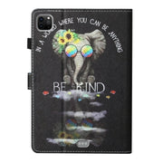 For iPad Pro 11 2024 Coloured Drawing Stitching Smart Leather Tablet Case(Glasses Elephant)