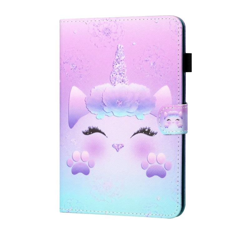 For iPad Pro 11 2024 Coloured Drawing Stitching Smart Leather Tablet Case(One Horned Cat)