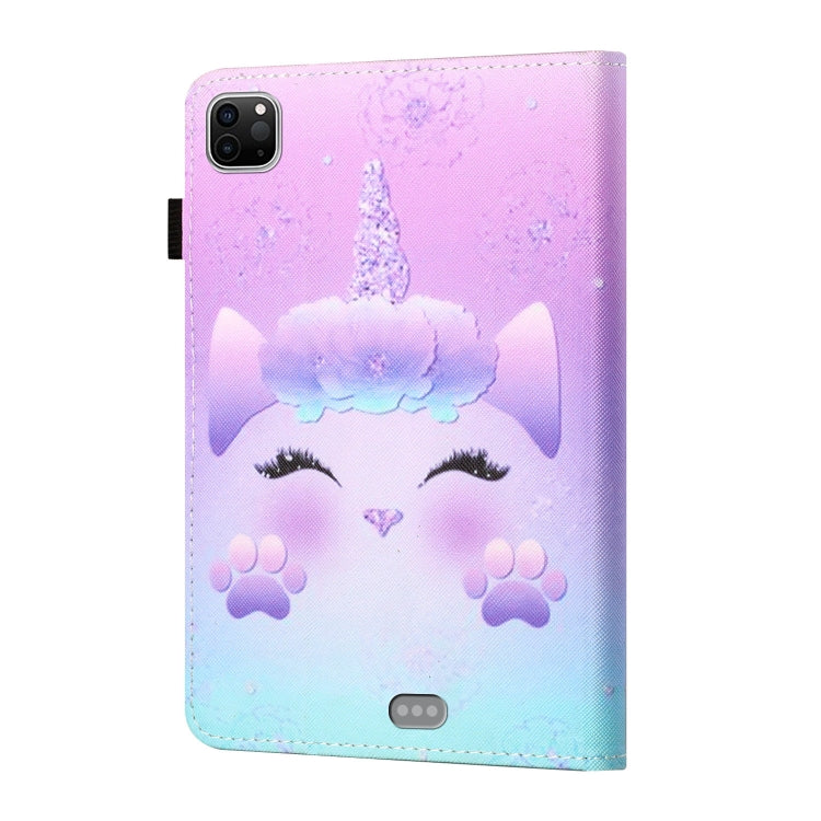 For iPad Pro 11 2024 Coloured Drawing Stitching Smart Leather Tablet Case(One Horned Cat)