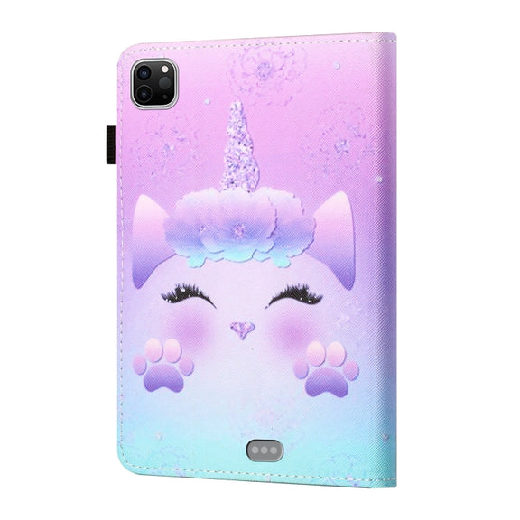 For iPad Pro 11 2024 Coloured Drawing Stitching Smart Leather Tablet Case(One Horned Cat)