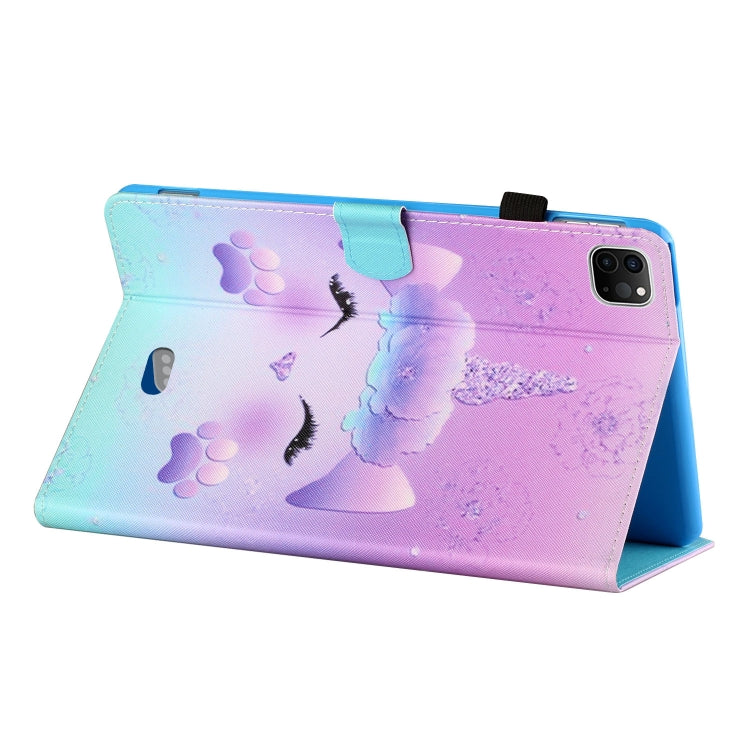 For iPad Pro 11 2024 Coloured Drawing Stitching Smart Leather Tablet Case(One Horned Cat)