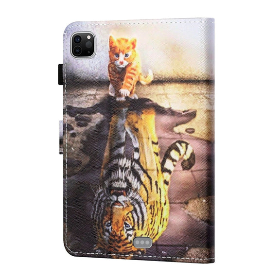 For iPad Pro 11 2024 Coloured Drawing Stitching Smart Leather Tablet Case(Cat and Tiger)