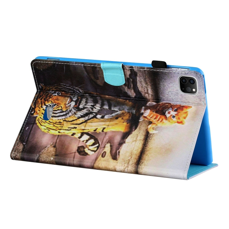 For iPad Pro 11 2024 Coloured Drawing Stitching Smart Leather Tablet Case(Cat and Tiger)
