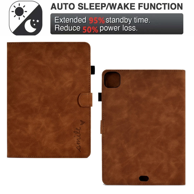 For iPad Pro 11 2024 Embossed Smile Smart Leather Tablet Case(Brown)