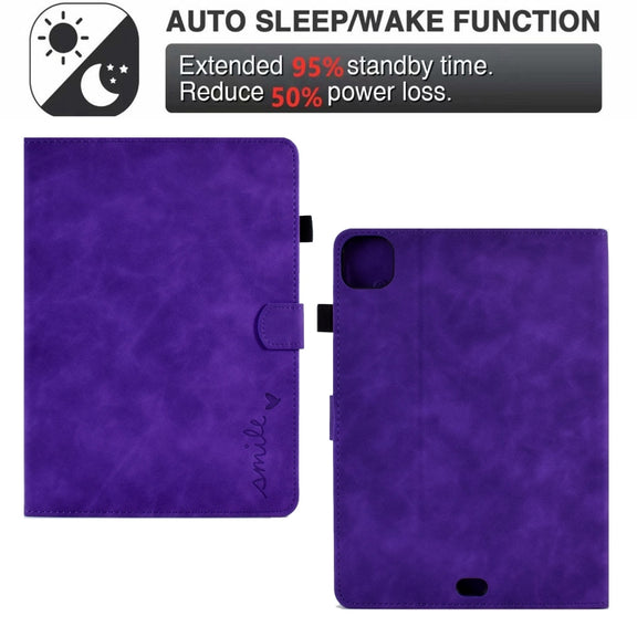 For iPad Pro 11 2024 Embossed Smile Smart Leather Tablet Case(Purple)