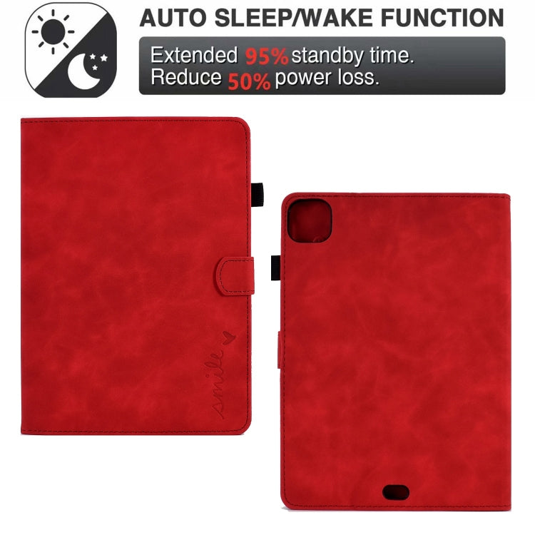 For iPad Pro 11 2024 Embossed Smile Smart Leather Tablet Case(Red)