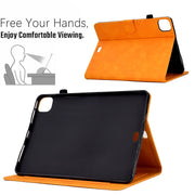 For iPad Pro 11 2024 Embossed Smile Smart Leather Tablet Case(Khaki)
