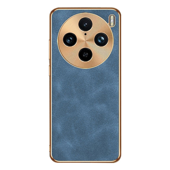 For vivo X100 Pro Electroplating Lambskin Leather Phone Case(Blue)