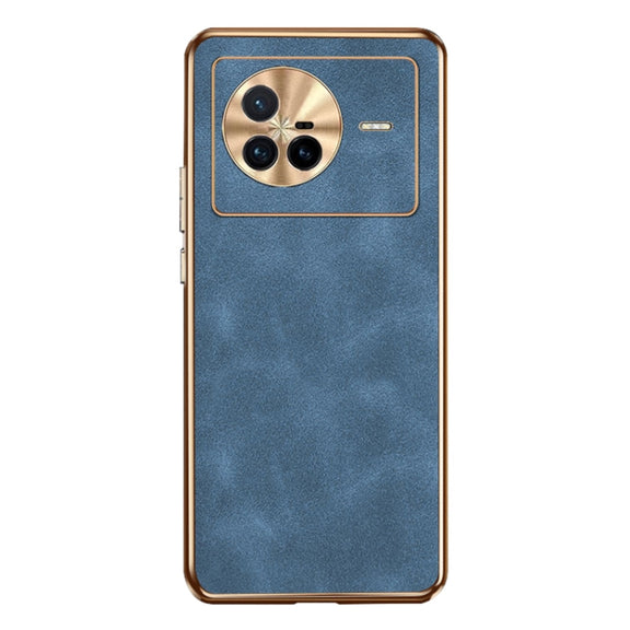 For vivo X80 Electroplating Lambskin Leather Phone Case(Blue)